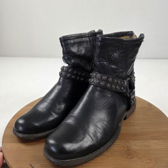 Frye Harness Boots Shoes Womens Size 6.5 Black Leather Studded Moto Western Zip - Picture 3 of 15